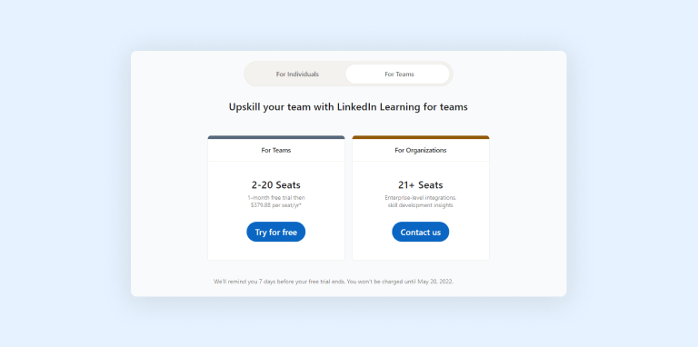 LinkedIn Learning pricing for teams