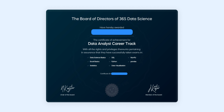 365 Data Science certificate