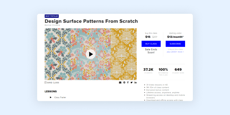 Design Surface Patterns course on CreativeLive