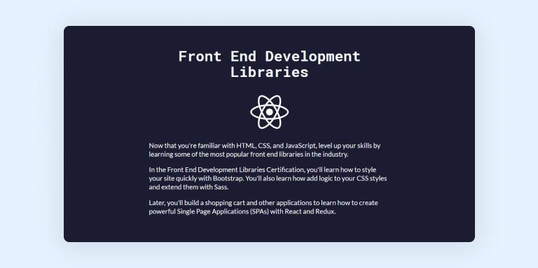 Front End Development Libraries course on freeCodeCamp
