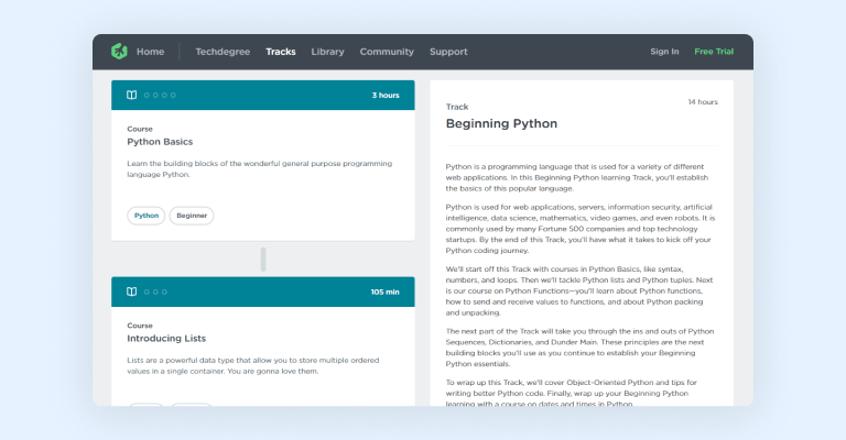 Beginning Python track on Treehouse