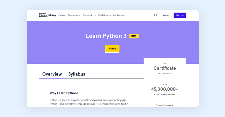 Learn Python 3 course on Codecademy