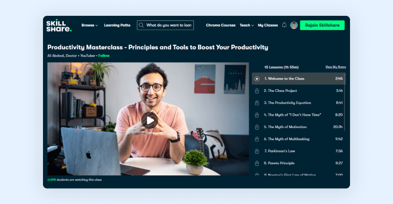 Skillshare Productivity Masterclass by Ali Abdaal