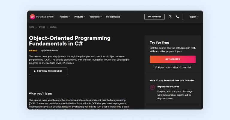 C# fundamentals course on Pluralsight