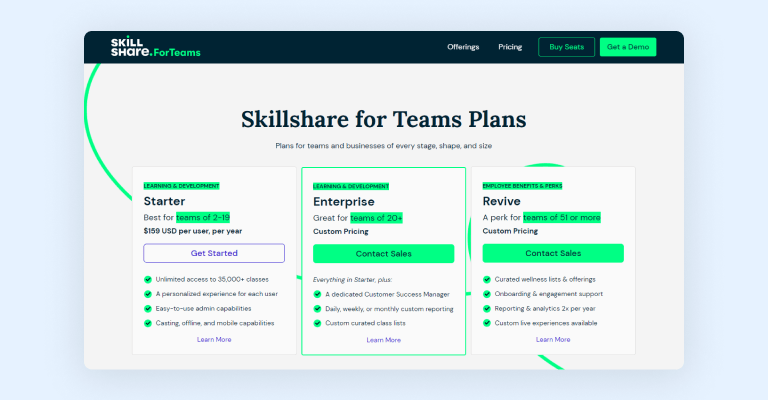 Skillshare for teams pricing