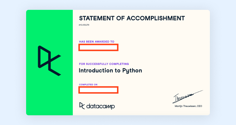 DataCamp statement of accomplishment