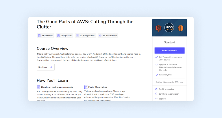 The Good Parts of AWS - course on Educative