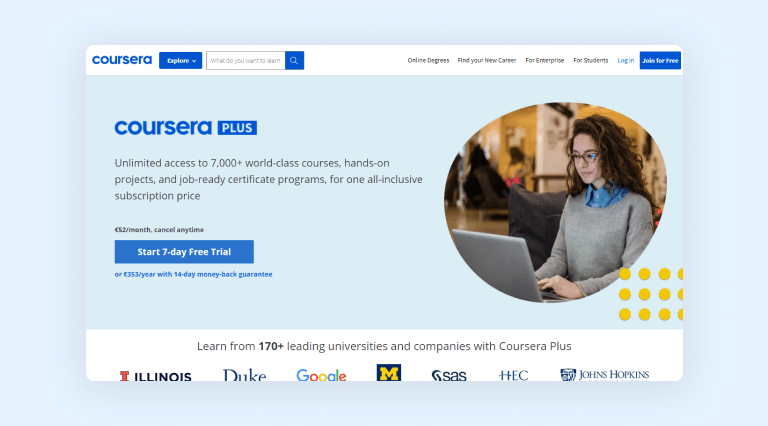 Coursera Plus homepage
