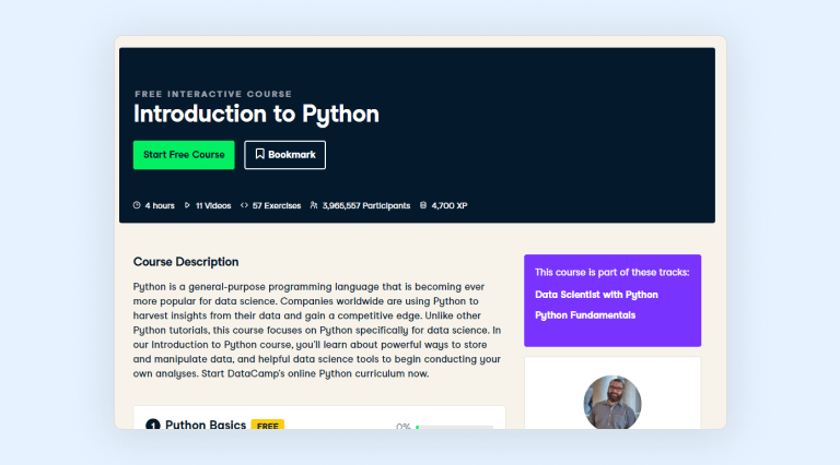 DataCamp introduction to Python course