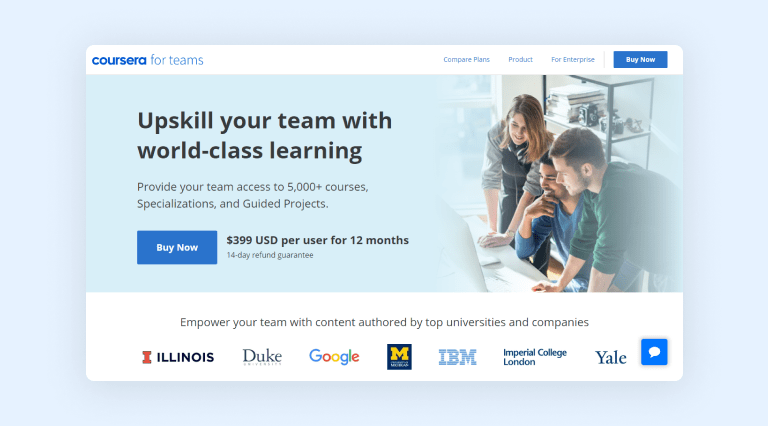 Coursera for teams homepage