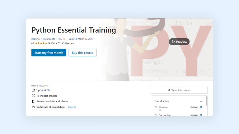 Python Essential Training - LinkedIn Learning course