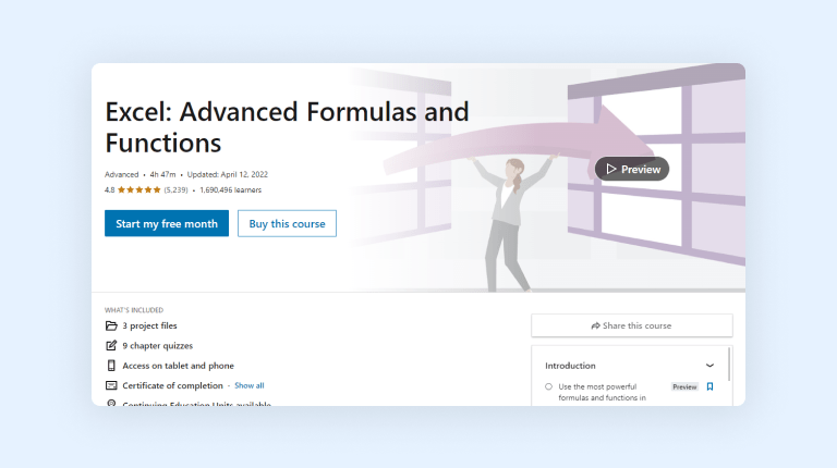 LinkedIn Learning Advanced Formulas and Functions course