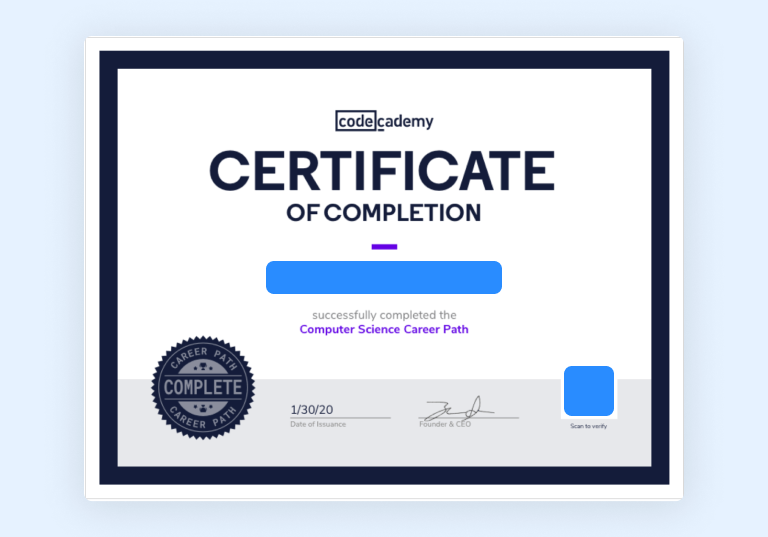 Codecademy certificate