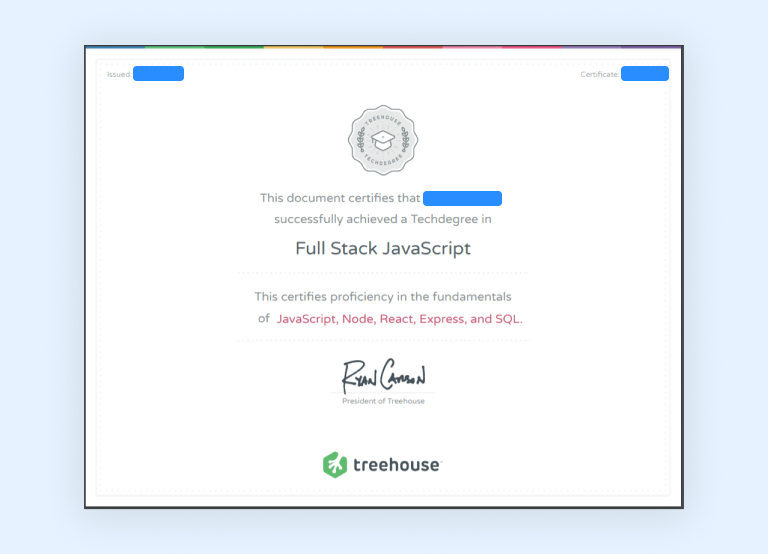 Treehouse certificate