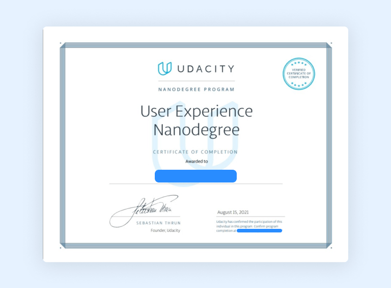 Udacity certificate